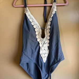 Blue Mossimo One-Piece Swimsuit with Lace Detail